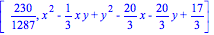 [230/1287, x^2-1/3*x*y+y^2-20/3*x-20/3*y+17/3]
